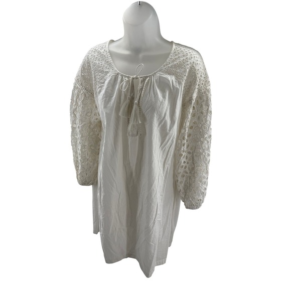 J.Crew Dresses & Skirts - J.Crew White Eyelet Lace Balloon Sleeve Tunic Cover Up Womens XLarge